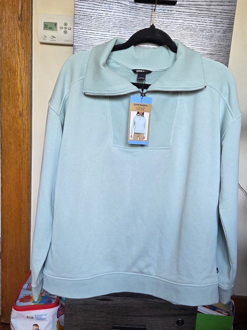 Eddie Bauer Women’s Mint Green Half-Zip Sweatshirt-Size L